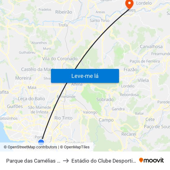 Parque das Camélias (Terminal) to Estádio do Clube Desportivo das Aves map