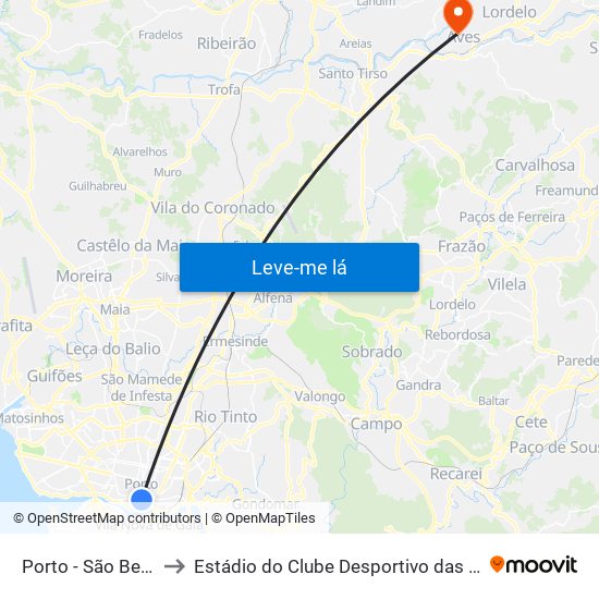 Porto - São Bento to Estádio do Clube Desportivo das Aves map