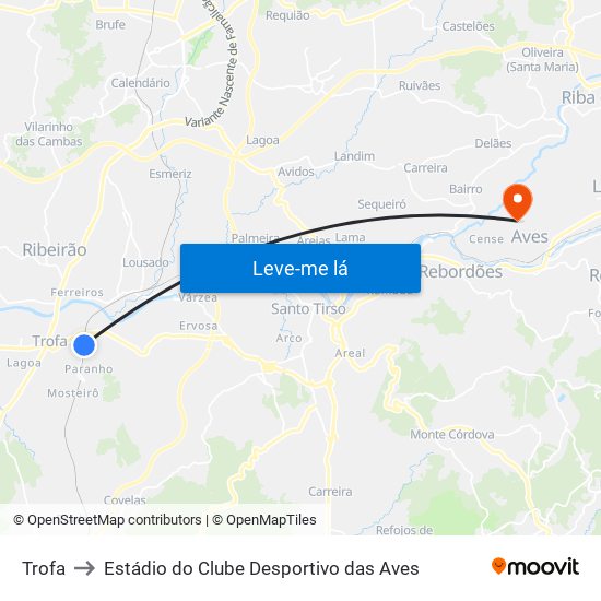 Trofa to Estádio do Clube Desportivo das Aves map