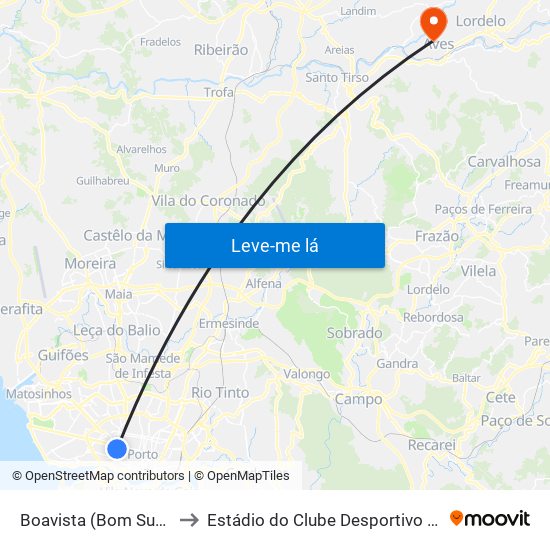 Boavista (Bom Sucesso) to Estádio do Clube Desportivo das Aves map