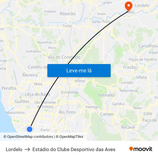Lordelo to Estádio do Clube Desportivo das Aves map