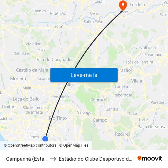 Campanhã (Estação) to Estádio do Clube Desportivo das Aves map
