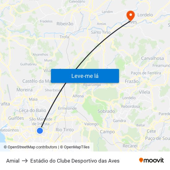 Amial to Estádio do Clube Desportivo das Aves map