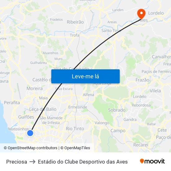 Preciosa to Estádio do Clube Desportivo das Aves map