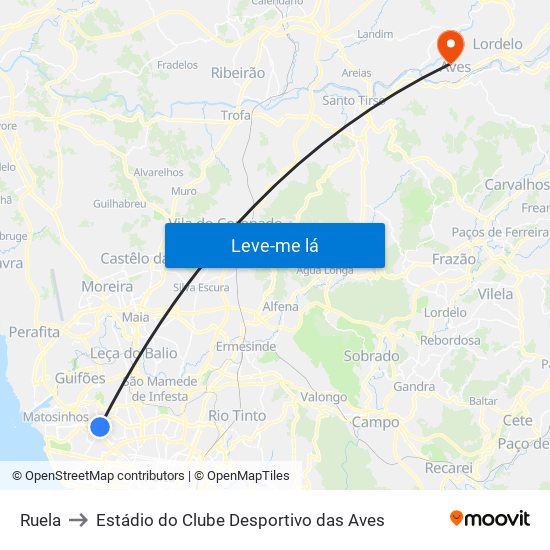 Ruela to Estádio do Clube Desportivo das Aves map