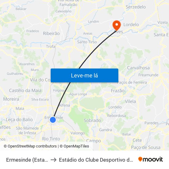 Ermesinde (Estação) to Estádio do Clube Desportivo das Aves map