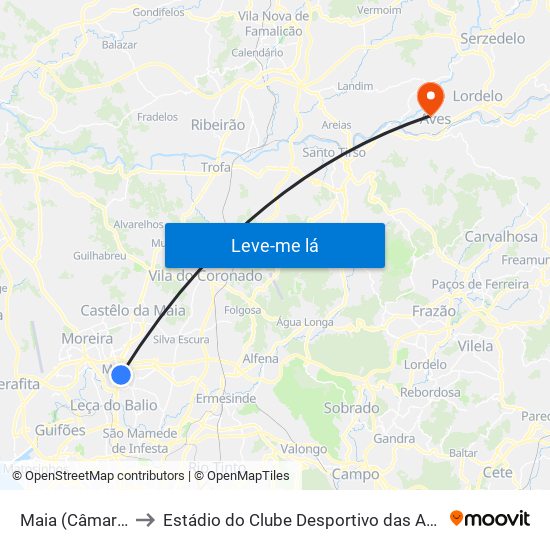 Maia (Câmara) to Estádio do Clube Desportivo das Aves map