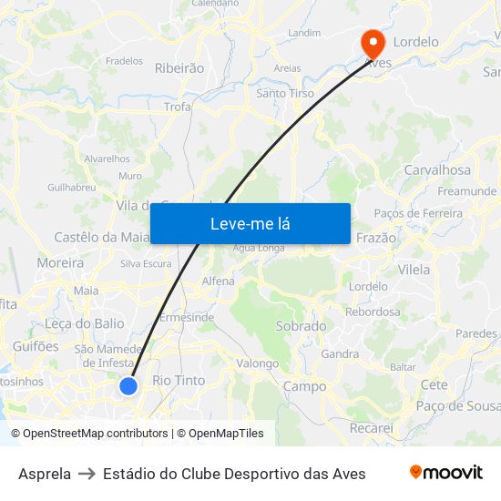 Asprela to Estádio do Clube Desportivo das Aves map