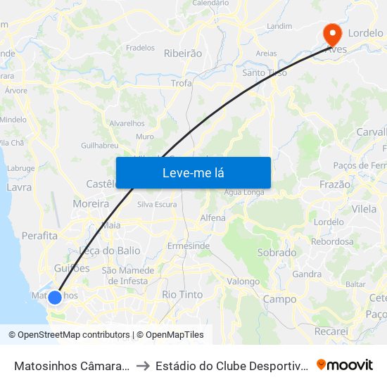 Matosinhos Câmara (Matc1) to Estádio do Clube Desportivo das Aves map