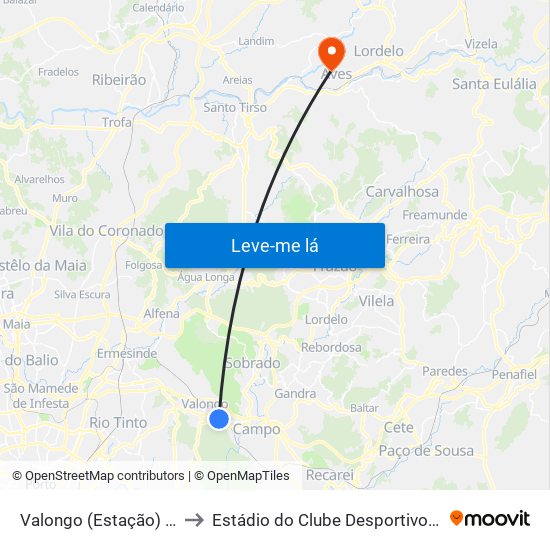 Valongo (Estação) | Presa to Estádio do Clube Desportivo das Aves map
