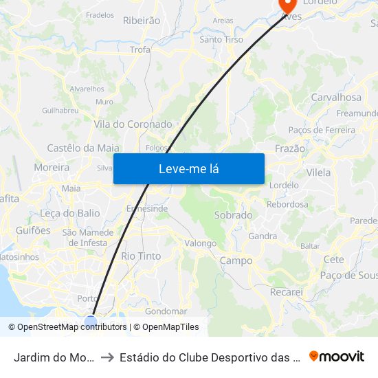 Jardim do Morro to Estádio do Clube Desportivo das Aves map
