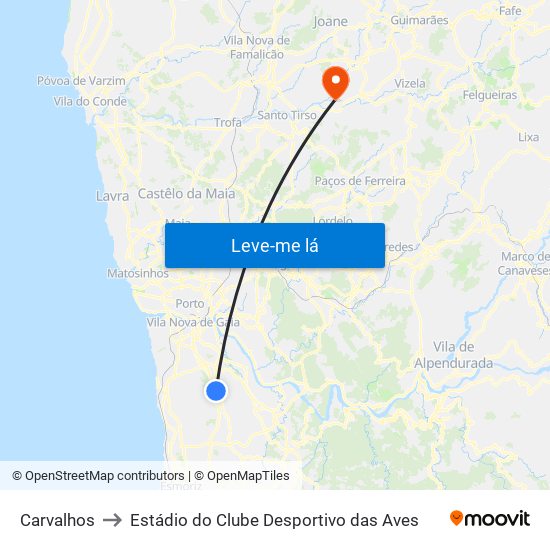 Carvalhos to Estádio do Clube Desportivo das Aves map