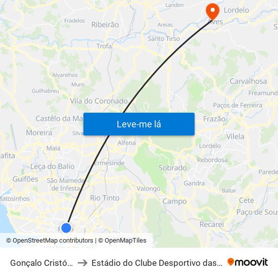 Gonçalo Cristóvão to Estádio do Clube Desportivo das Aves map