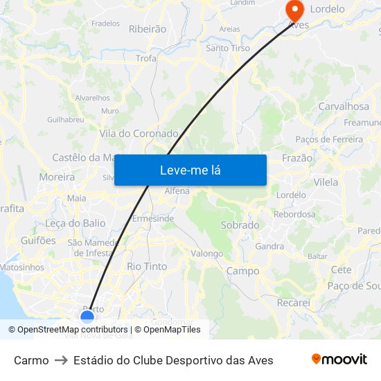 Carmo to Estádio do Clube Desportivo das Aves map