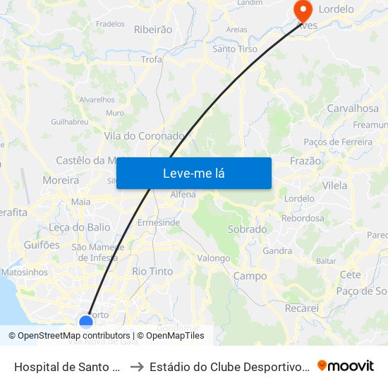 Hospital de Santo António to Estádio do Clube Desportivo das Aves map