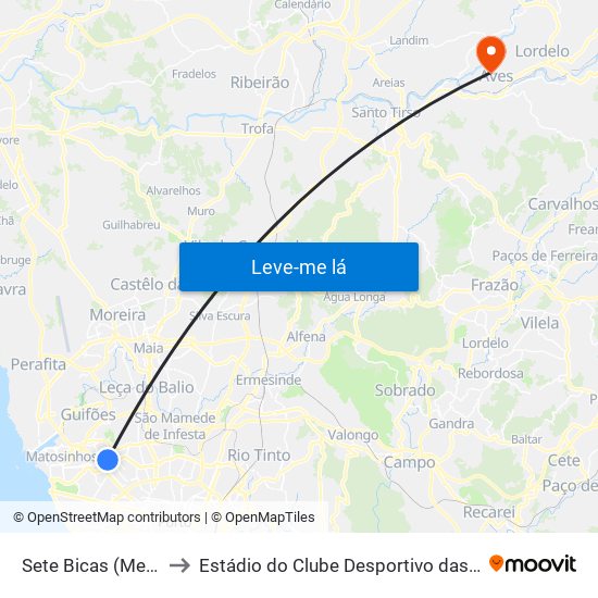 Sete Bicas (Metro) to Estádio do Clube Desportivo das Aves map