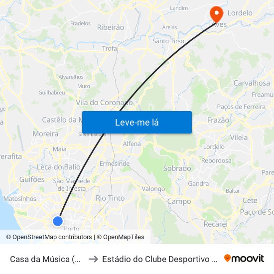 Casa da Música (Metro) to Estádio do Clube Desportivo das Aves map