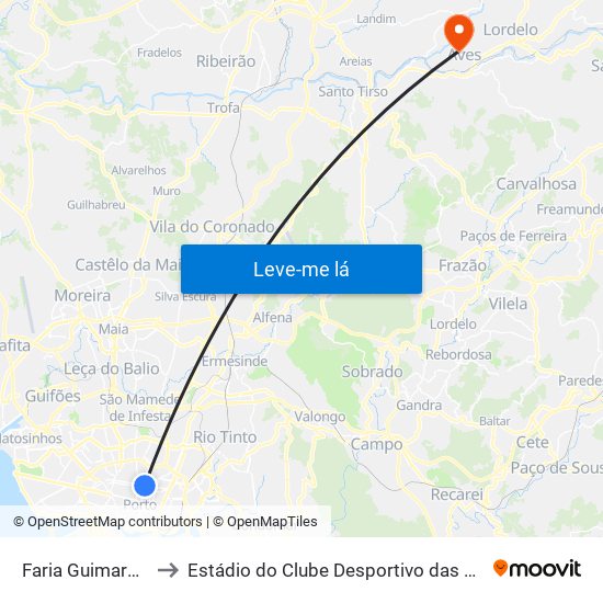 Faria Guimarães to Estádio do Clube Desportivo das Aves map