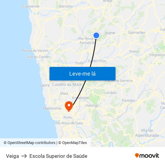 Veiga to Escola Superior de Saúde map