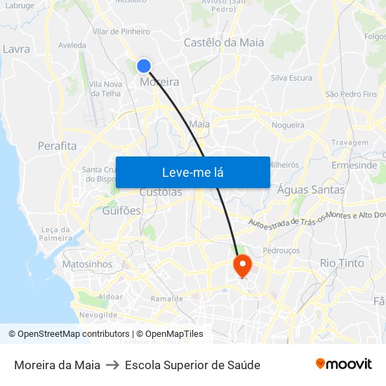 Moreira da Maia to Escola Superior de Saúde map