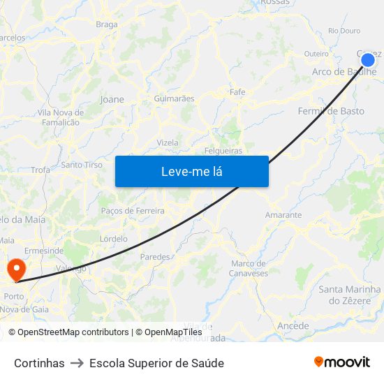 Cortinhas to Escola Superior de Saúde map