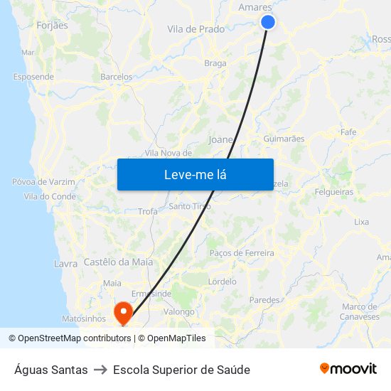 Águas Santas to Escola Superior de Saúde map