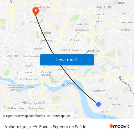 Valbom Igreja to Escola Superior de Saúde map