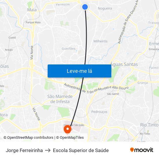 Jorge Ferreirinha to Escola Superior de Saúde map