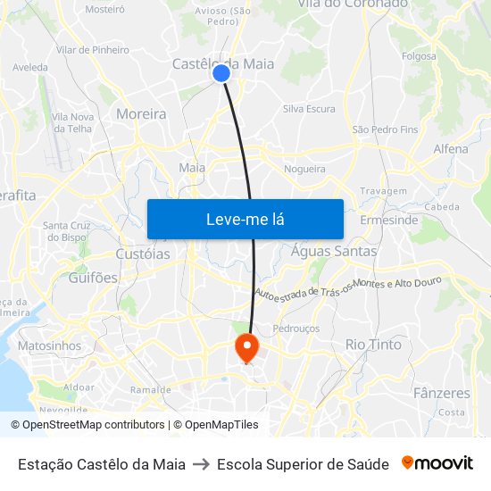Estação Castêlo da Maia to Escola Superior de Saúde map