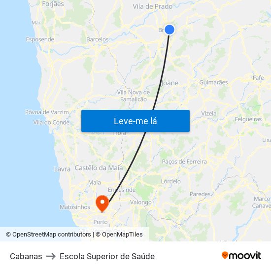 Cabanas to Escola Superior de Saúde map