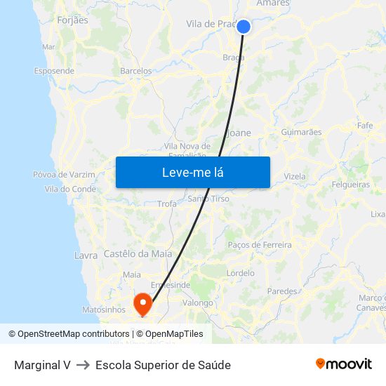 Marginal V to Escola Superior de Saúde map