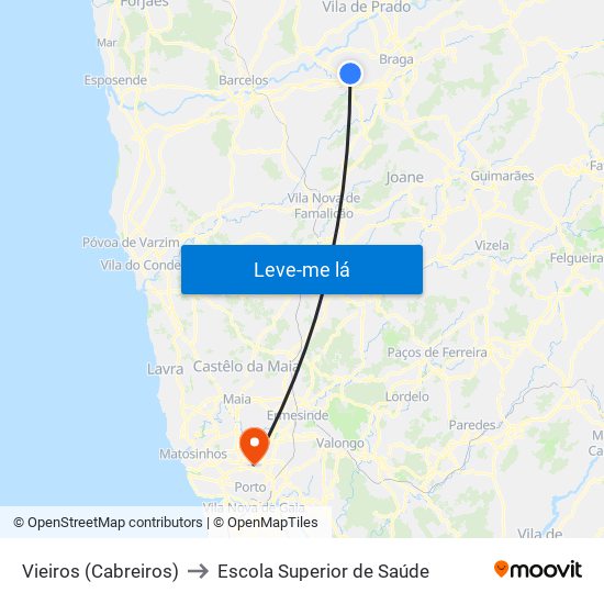 Vieiros (Cabreiros) to Escola Superior de Saúde map