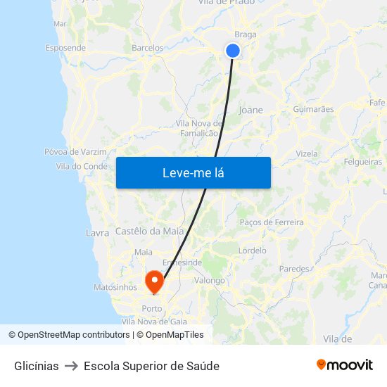 Glicínias to Escola Superior de Saúde map