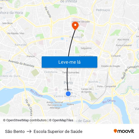 São Bento to Escola Superior de Saúde map