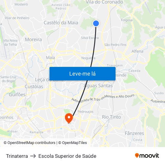 Trinaterra to Escola Superior de Saúde map