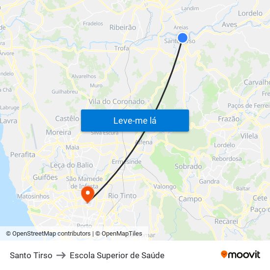 Santo Tirso to Escola Superior de Saúde map