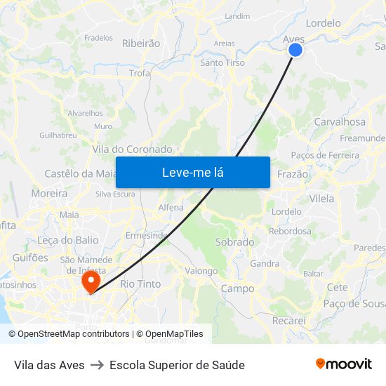 Vila das Aves to Escola Superior de Saúde map