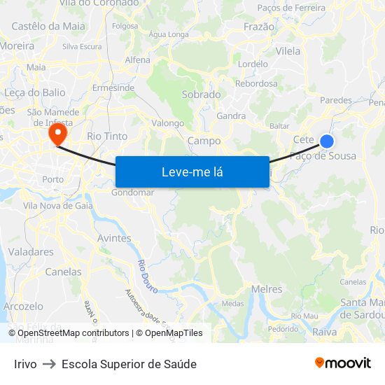 Irivo to Escola Superior de Saúde map