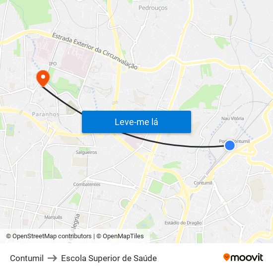 Contumil to Escola Superior de Saúde map