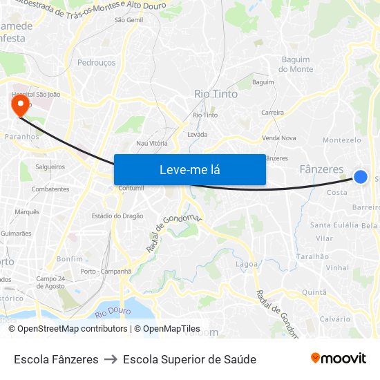 Escola Fânzeres to Escola Superior de Saúde map