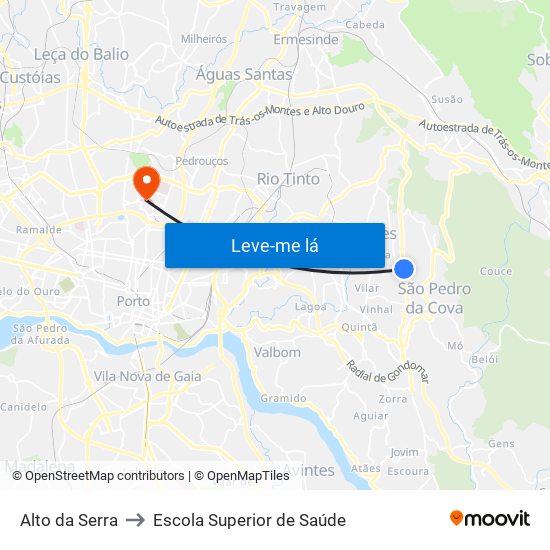 Alto da Serra to Escola Superior de Saúde map