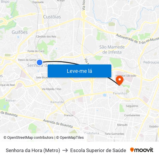 Senhora da Hora (Metro) to Escola Superior de Saúde map