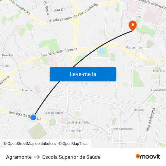 Agramonte to Escola Superior de Saúde map