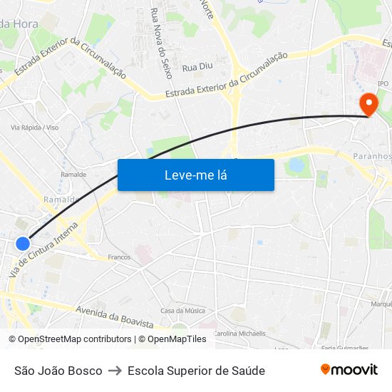 São João Bosco to Escola Superior de Saúde map