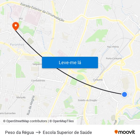 Peso da Régua to Escola Superior de Saúde map