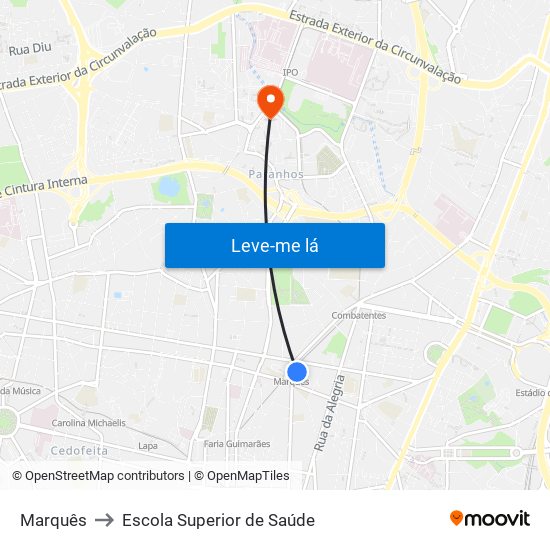 Marquês to Escola Superior de Saúde map