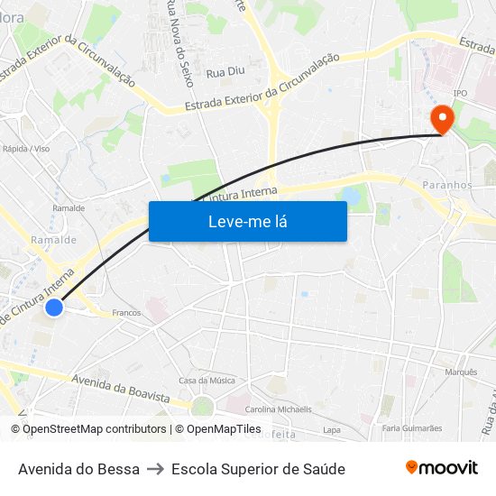 Avenida do Bessa to Escola Superior de Saúde map