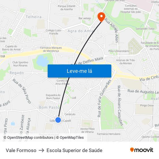 Vale Formoso to Escola Superior de Saúde map