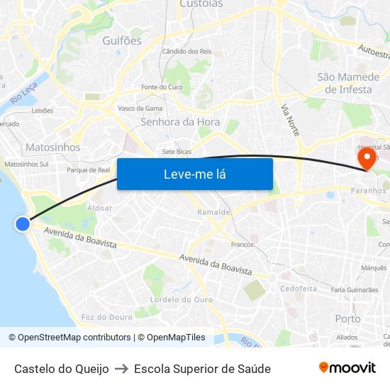 Castelo do Queijo to Escola Superior de Saúde map