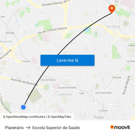 Planetário to Escola Superior de Saúde map